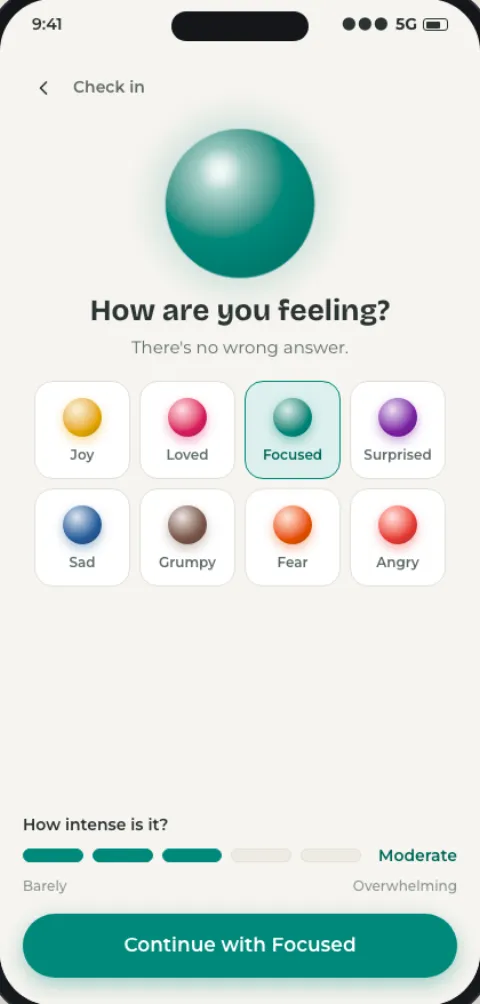 AlignAgain emotion check-in screen