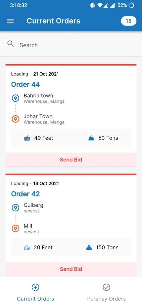 BridgeLinx supplier app listing loads to bid on