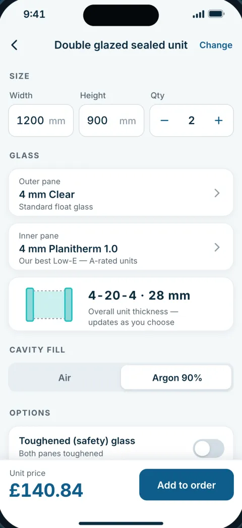 GlazeFlow sealed-unit configurator