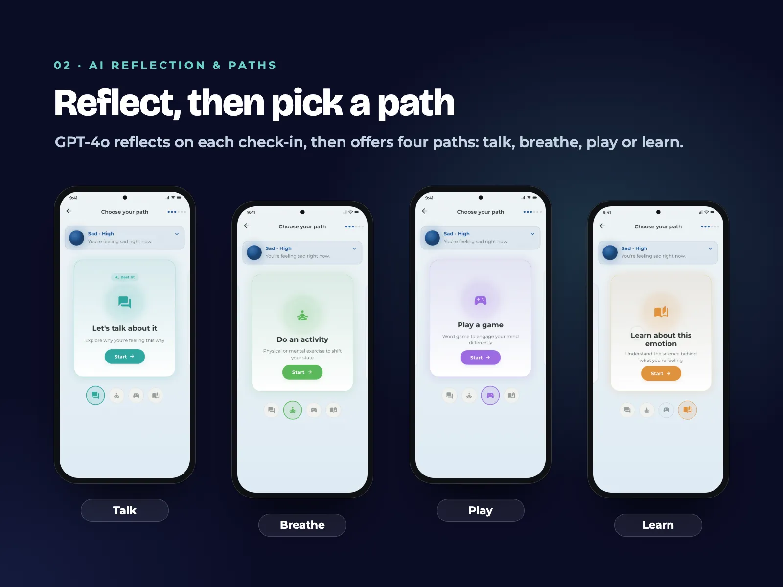 Choosing a path: talk, breathe, play or learn