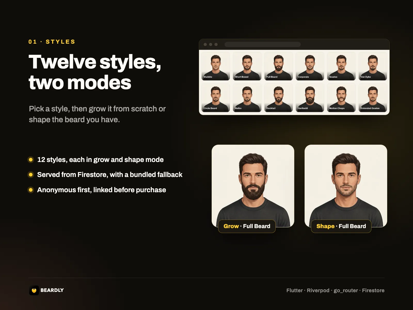 Beard styles in grow and shape modes
