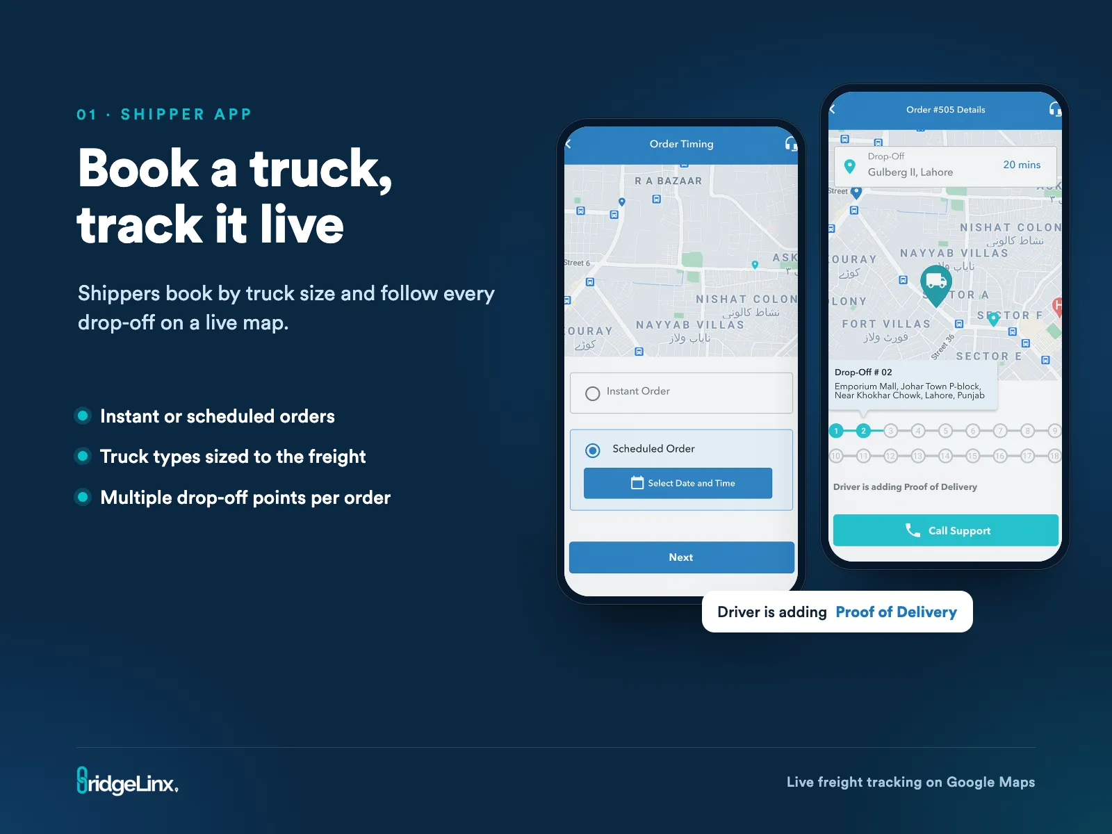 Shipper app: booking a truck and tracking it live