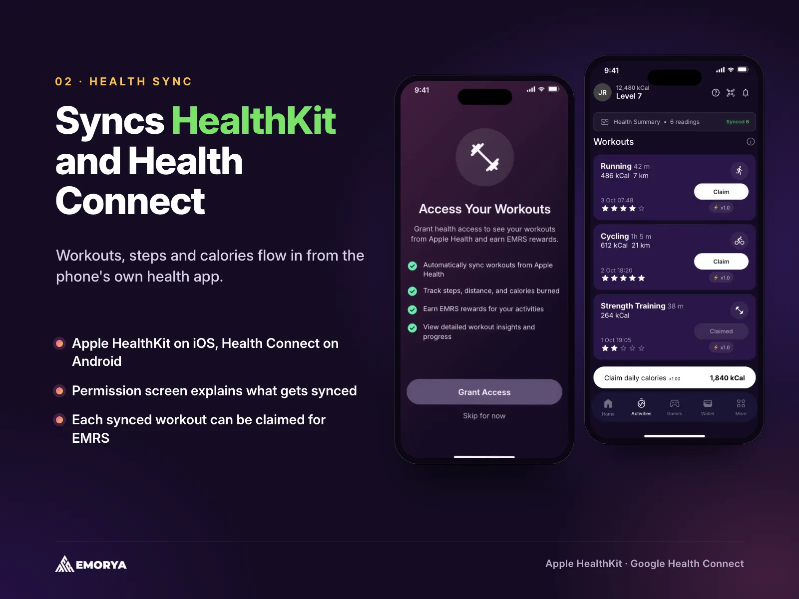 Activities synced from Apple Health and Health Connect