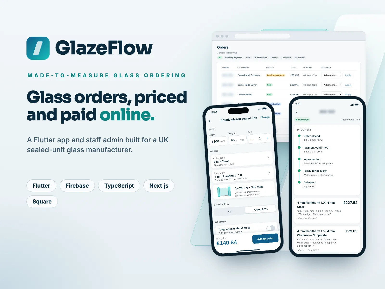 GlazeFlow: glass orders, priced and paid online